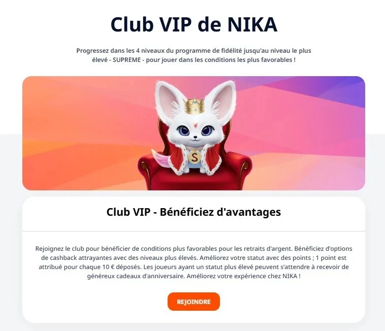 Club VIP de NIKA Casino