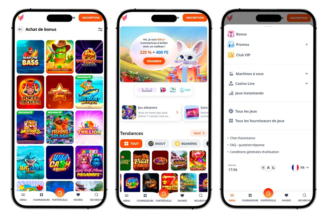 Screenshot of the Nika Casino mobile interface on a smartphone